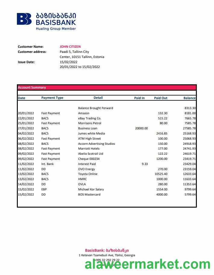 Georgia Basis Bank statement xls